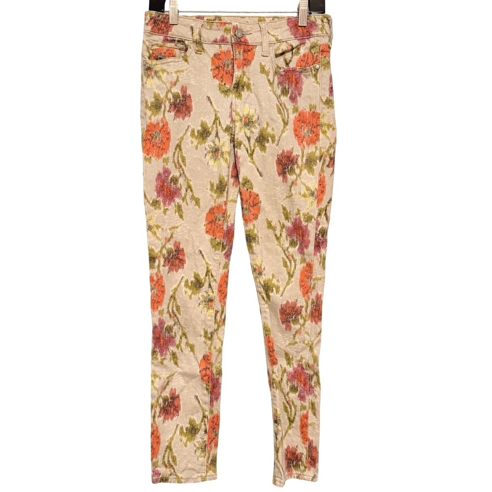 Pilcro by Anthropologie Pants 27 Skinny Beige Cotton Floral Garden Print Whimsy